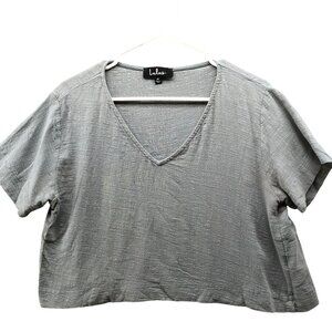 Lulus Gauzy Cotton T Shirt Womens M V-Neck Short Sleeve Cropped Boxy Gray